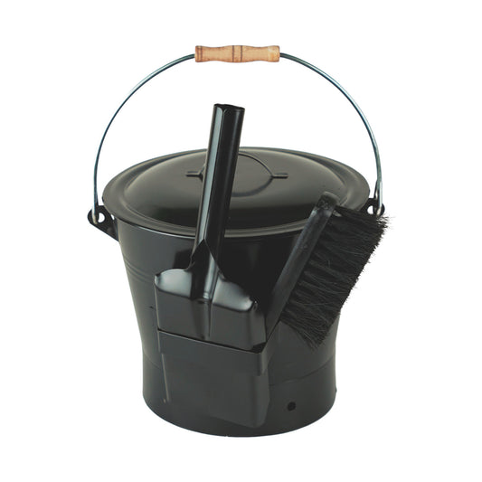 De Vielle Ash Bucket with lid & slot, including shovel & sweep