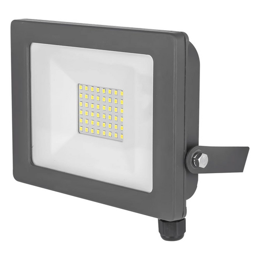 LED flood light with visible LED chips on a white background