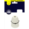 Phoenix Electrical Accessories white ceramic socket cap with a black band, shown on its dark blue and yellow retail card packaging.