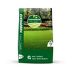 A bag of Evergreen Lawn Seed featuring an image of a lush green lawn and flowers, with product details including weight and variety.