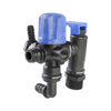 Black and blue plumbing valve on a white background
