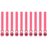 Pink collars with numbered tags on a white background