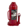 Red bottle jack with label on a white background