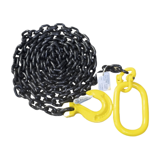 Black chain with yellow hooks on a white background