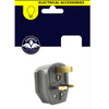 A UK three-pin electrical plug accessory in its original retail packaging. The product is a dark gray plastic plug with brass-colored pins, shown below a navy blue and yellow header card featuring the text 'ELECTRICAL ACCESSORIES' and the 'Phoenix' brand logo.