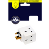3 way adapter on white background in navy packaging