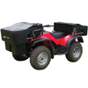 A red and black quad bike ATV with large black storage boxes mounted on the rear and front, shown against a plain white background.