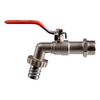 Metal valve with red handle on a white background