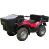 A red and black ATV with black storage boxes mounted on the front and rear, shown against a plain white background.