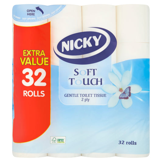2 Ply Nicky Soft Touch Toilet Tissue with 32 Rolls