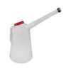 White plastic watering can with a red lid on a white background