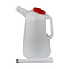 White plastic jug with red cap and white hose on a white background