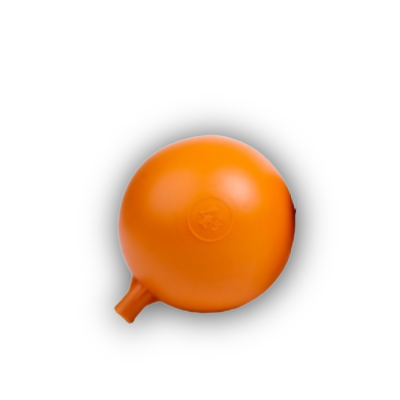 Orange ball-shaped object on a white background
