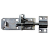 A galvanized steel bolt latch and strike plate assembly, shown against a plain white background.