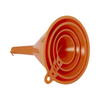 Set of orange plastic funnels on a white background