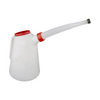 White and red plastic bottle with a long spout on a white background