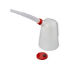 White plastic container with a long white spout and red accents on a white background