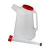 White plastic jug with red nozzles on a white background