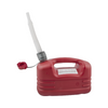 Red plastic fuel canister with a white straw on a white background