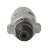 Metal and black mechanical component on a white background