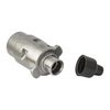 Metal mechanical component with black cap on a white background