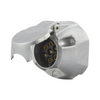Metallic electrical connector on a white background