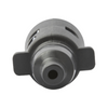 Black mechanical component on a white background