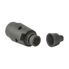 Two gray metal components on a white background