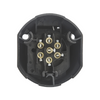 Black mechanical component with gold screws on a white background