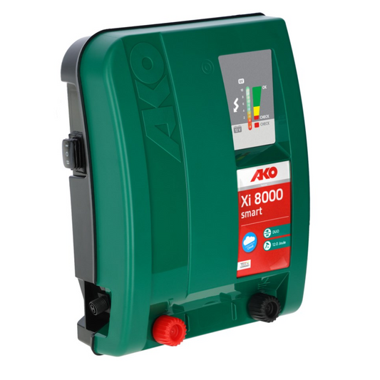 Green Ako electronic device with digital display on a white background