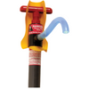 A pump handle with a yellow guard, red handle, black base, and a curved blue hose, shown on a plain white background.