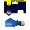 Blue electrical outlet connector with a white plastic end cap, shown below its retail card packaging featuring a Phoenix logo and 'ELECTRICAL ACCESSORIES' header.