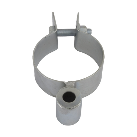 Metal pipe clamp on a white background