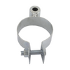 Metal pipe clamp with a bolt on a white background