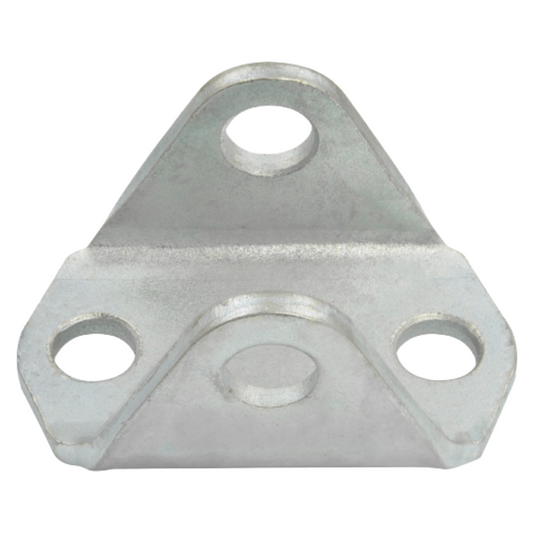 Metal bracket with three holes on a white background
