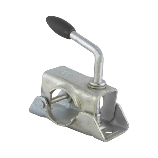 Metal toggle clamp on a white background