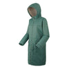 Green raincoat with a hood on a white background