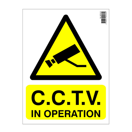 CCTV in operation warning sign with yellow background and black text