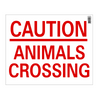 Caution sign with 'Animals Crossing' text on a white background