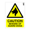 Warning sign with a dog icon and 'Caution: Beware of Guard Dogs' text on a white background.