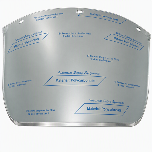 clear face visor with stickers on and on white background