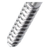 A close-up of a silver metal threaded screw or fastener shown diagonally on a plain white background.