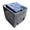 A dark gray plastic storage container with a hinged lid, shown from an elevated angle on a plain white background.