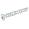 A single silver metal screw with a slotted cross-drilled head and a fully threaded shank, shown diagonally on a plain white background.