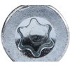 A close-up of a metallic hex head screw with a star drive socket, showing a textured silver-gray surface on a plain white background.
