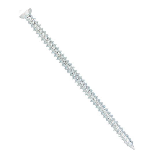 A single silver metal screw shown diagonally on a plain white background.
