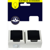 Phoenix Electrical Accessories double socket switch module in its retail packaging, featuring two black rocker switches on a white base with a dark blue and yellow hanging card.