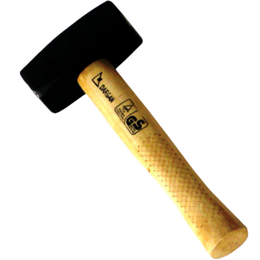 A Durogan GS 400 hammer with a black rubber head and a light wood handle, shown diagonally on a plain white background.