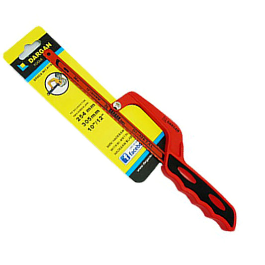 A Darksah 254 mm (10-inch) utility saw with a red and black handle, shown with its yellow retail packaging on a white background.