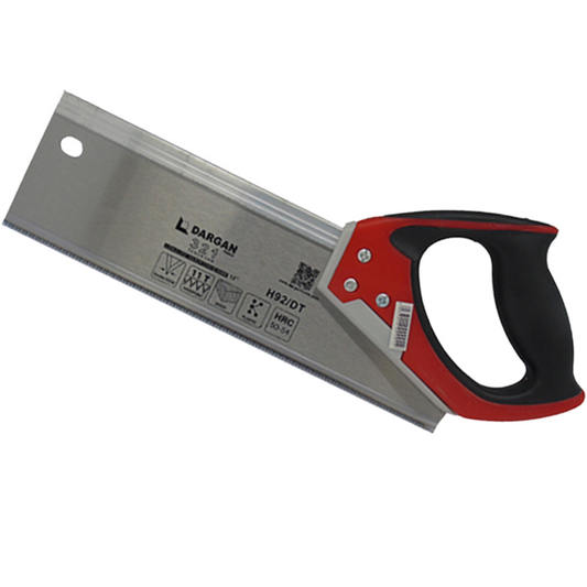 A Dargan H52DT hand saw with a silver steel blade and a red and black handle, shown on a plain white background.